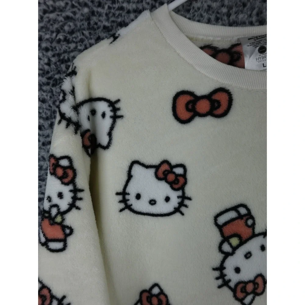 Hello Kitty Women's Sanrio Hybrid AOP All Over Print Fleece‎ Crewneck Sweater L